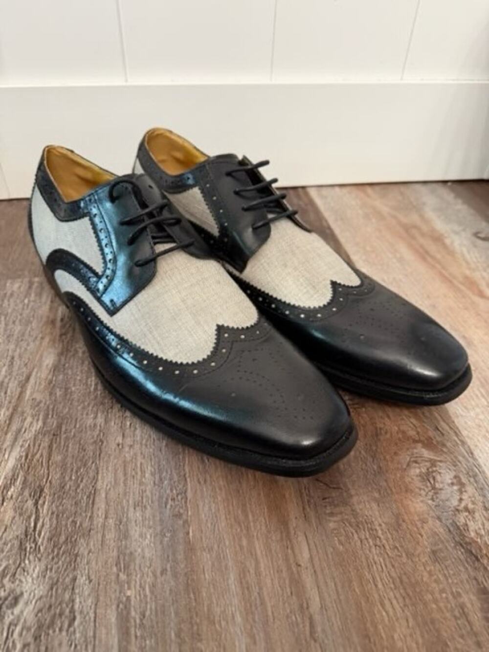 Stacy Adams Wingtip Two-Tone Black and Gray Oxford dress shoe Men's Sz 13M EUC